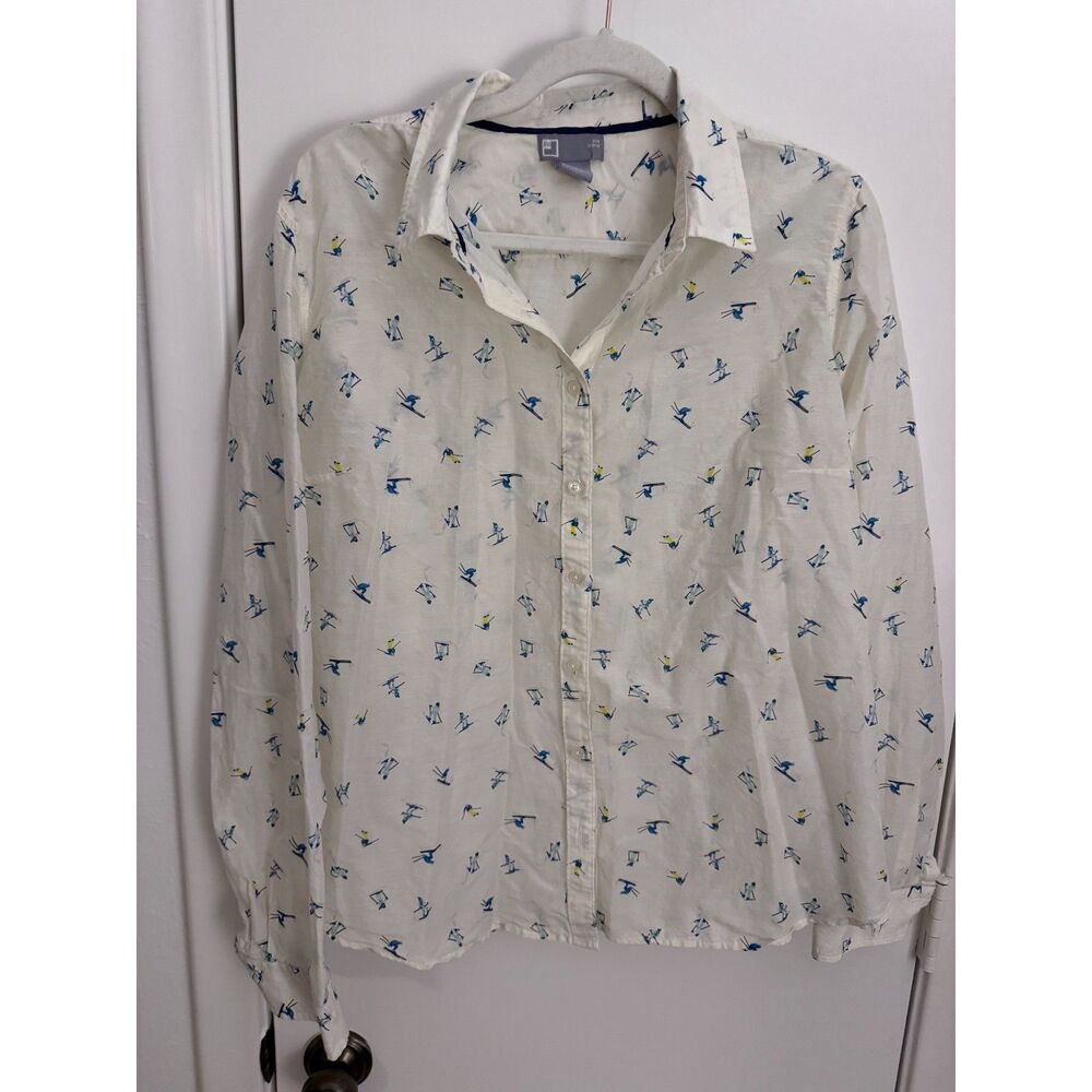 Vintage JCP Womens Silk/Cotton Blend Cream Lightweight Button Down Blouse XL